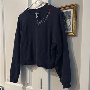 Women's navy blue embroidered east coast crew neck